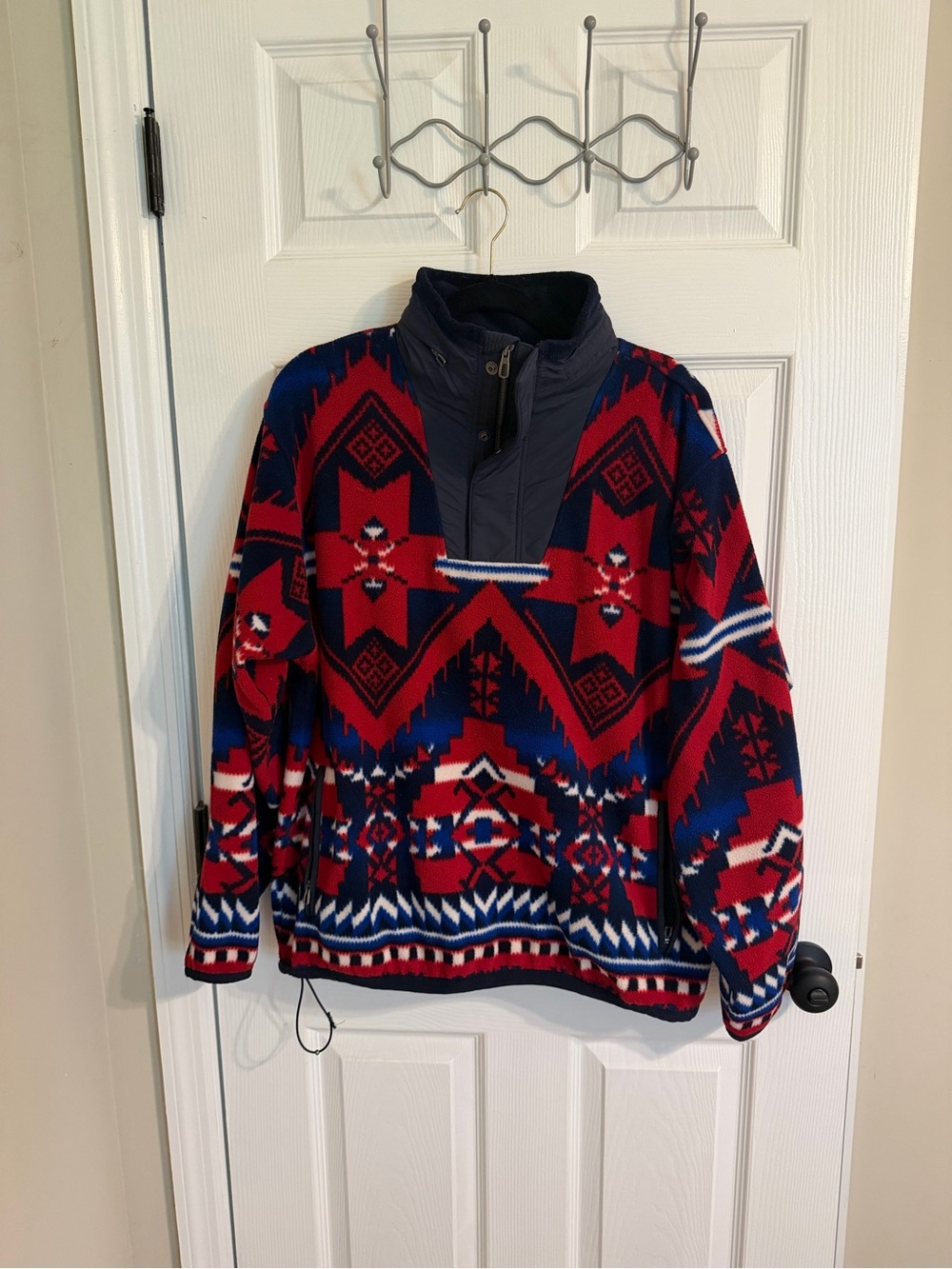 Ralph Lauren Vintage Red & Navy Geometric Half-Zip Pullover